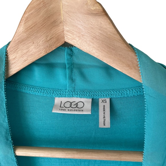 LOGO by Lori Goldstein Open Front Vest Chiffon Trim Sleeveless Aqua Blue Size XS - Picture 3 of 6